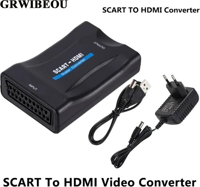 GRWIBEOU SCART zu HDMI Video-Audio Upscale Konverter Adapter in Schwarz für HD-TV, DVD und Set-Top-Boxen - Bild 1