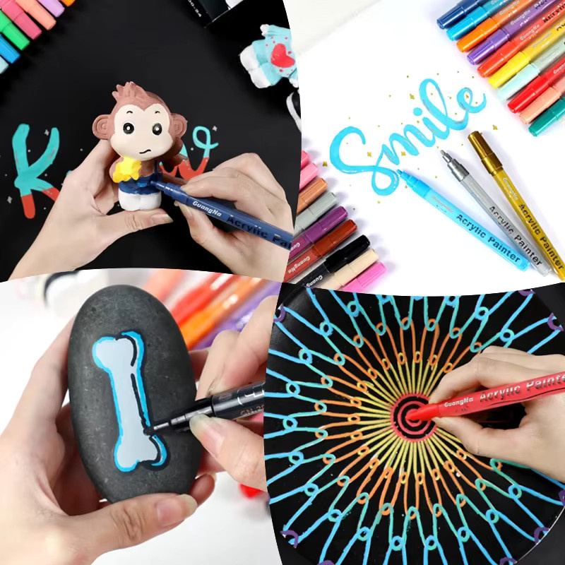 GN 12/48 Farben Premium Acryl-Marker Set, wasserfeste Pigment-Farbstifte mit Bullet-Spitze für Steinmalerei, Graffiti, Keramik, Glas und Metall, Mehrfarbig - Bild 6