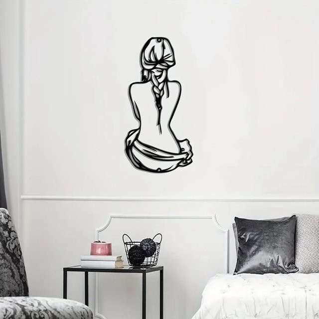 HelloYoung Woman Line Art Wandschild aus Metall in Schwarz, minimalistische abstrakte Wandkunst für dein Wohnzimmer - Bild 1