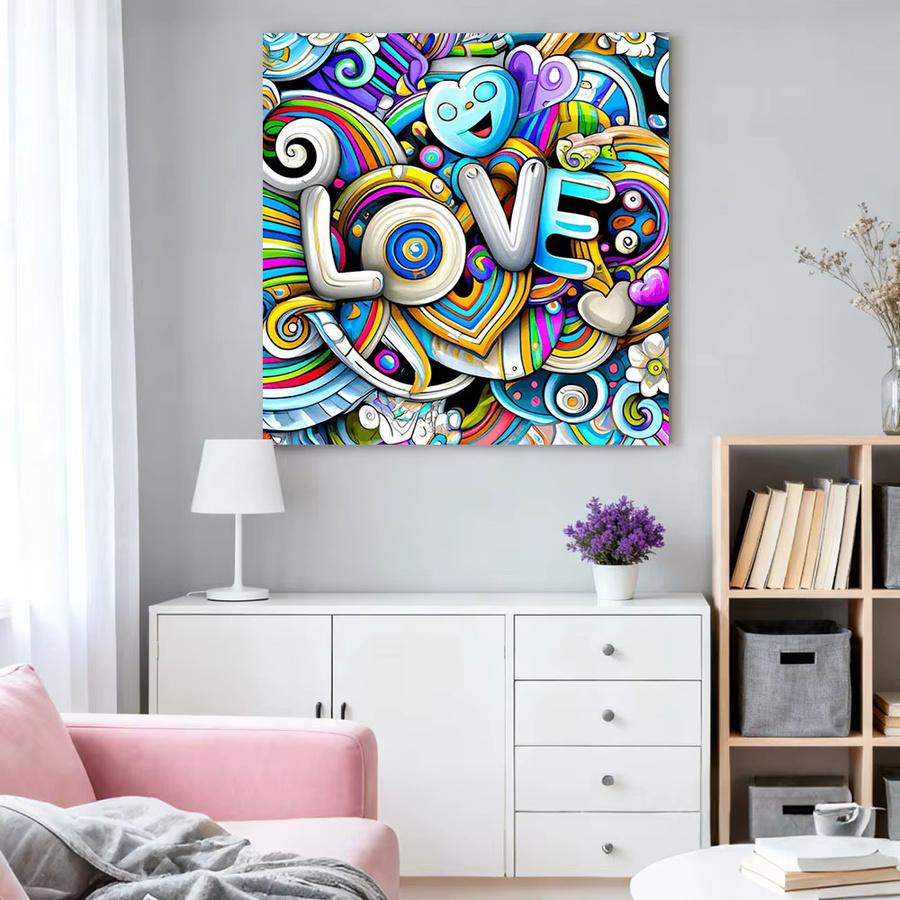 HUACAN Diamant-Mosaik-Set mit floralem Liebesherz Motiv, Rund, Multicolour, Durchmesser: 20 cm - Bild 3