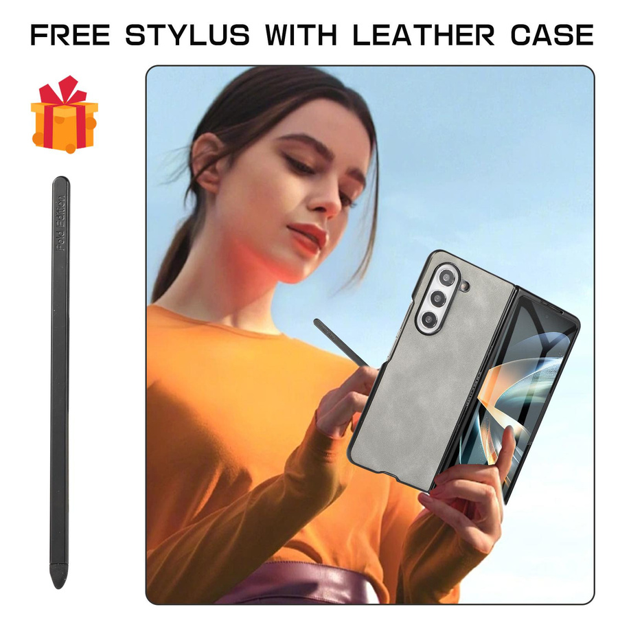 Lederhülle Brieftasche mit Kartenfach und Glasfolie für Samsung Galaxy Z Fold 5/Fold4/Fold3/Fold2 5G in Braun - Bild 4