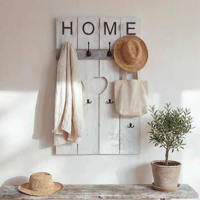 Wandgarderobe MCW Home C89 aus Paulowniaholz mit 8 Haken im Shabby-Look, Weiß, B: 91 cm, H: 60 cm - Bild 1