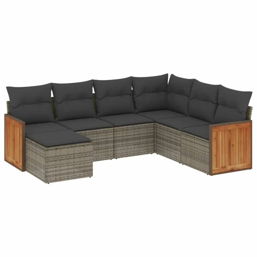 vidaXL 7-teilige Garten-Sofagarnitur in L-Form aus grauem Poly-Rattan mit wetterfesten Kissen und pulverbeschichtetem Stahlgestell - Bild 2