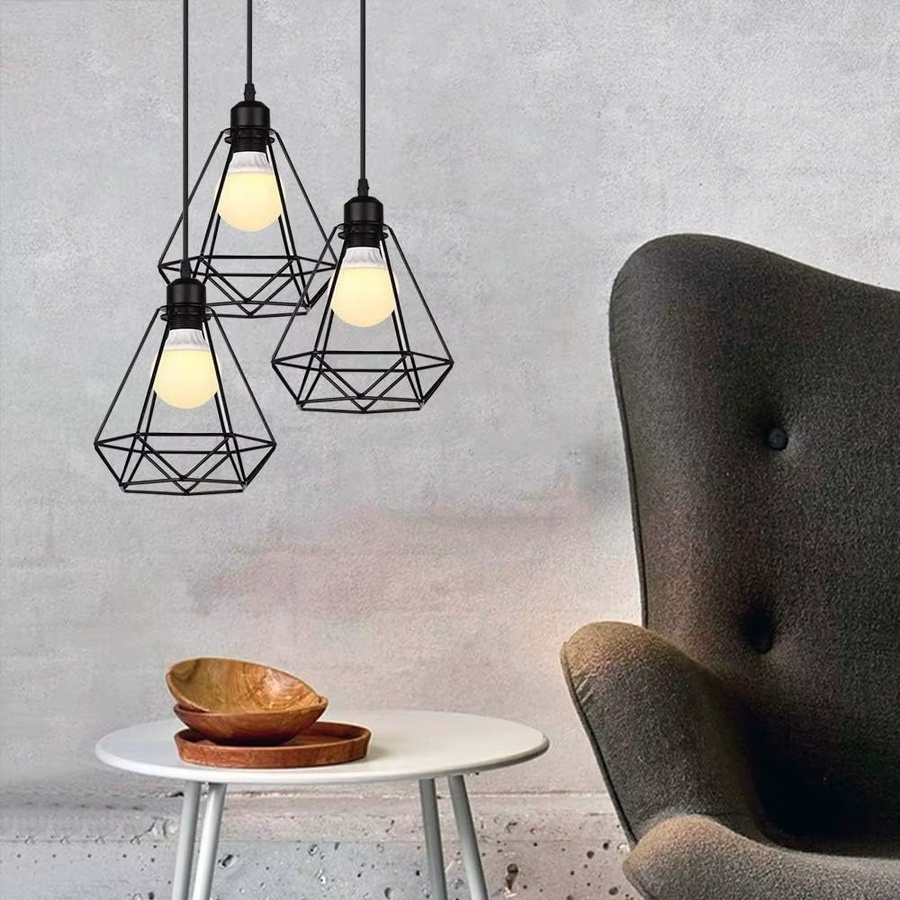 JOYINLED Deckenpendelleuchte im Vintage Industriestil, Hängelampe aus schwarzem Metall in Diamantform mit E27 Fassung, Durchmesser: 20 cm - Bild 5