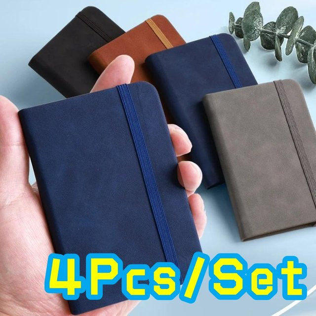 4er-Set Tragbare A7 Notebook Taschen aus PU-Leder in Schwarz mit linierten Papierseiten für Notizblöcke und Tagebücher - Bild 1