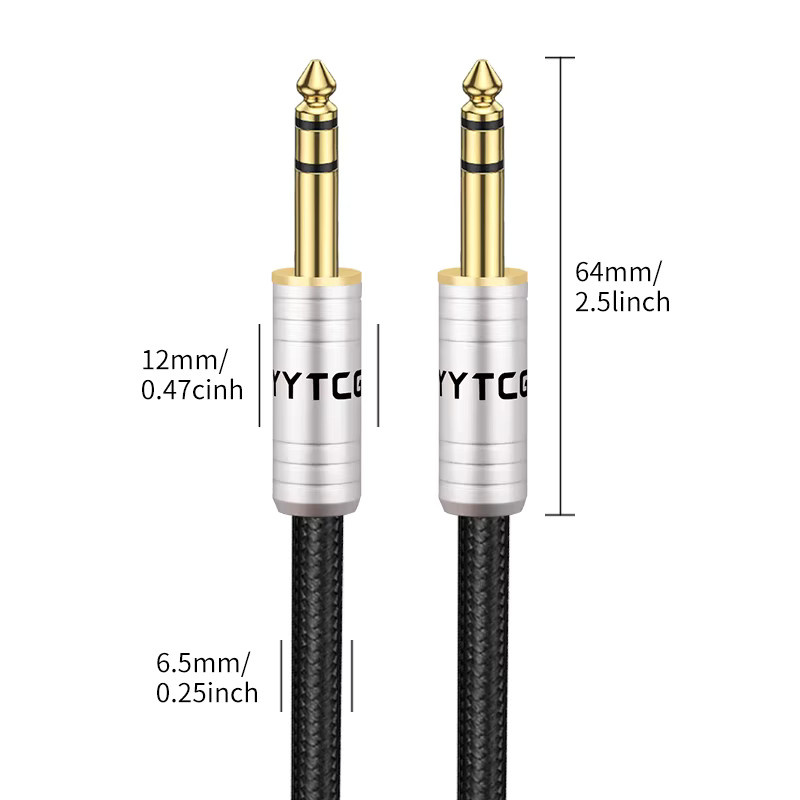 YYTCG TRS Audiokabel 6,35 mm Stecker-zu-Stecker symmetrisches Stereo-Kabel in Schwarz - Bild 2