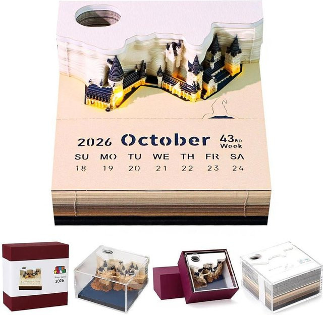 Kreativer 3D Desktop Kalender 2026 mit Haftnotizen im Baumhaus-Design, Mehrfarbig - Bild 1