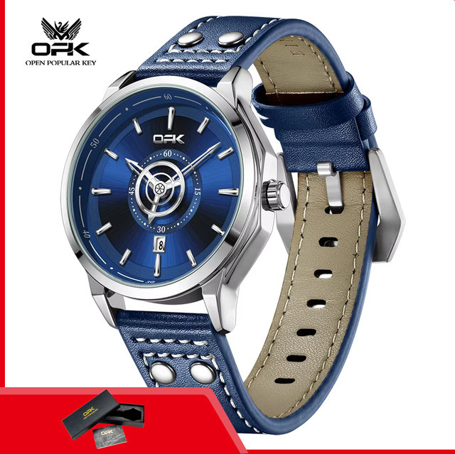 OPK Armbanduhr Quarz, Leder, Blau, Herren - Bild 1