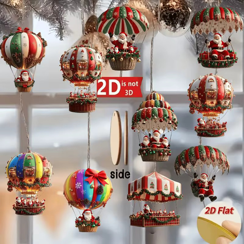 10er Set SHNGki Weihnachtsanhänger aus Holz mit Weihnachtsmann im Heißluftballon, Mehrfarbig - Bild 4