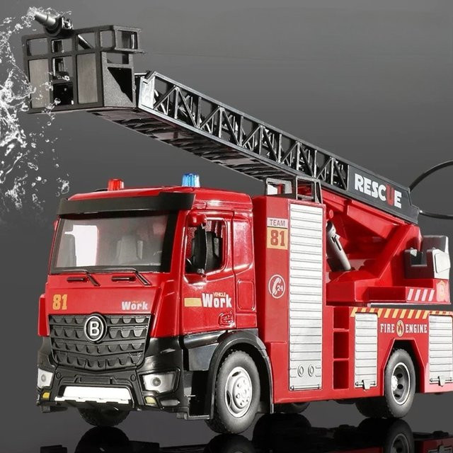 DUFFDUN Feuerwehrauto-Modell, Spielzeugauto, Maßstab 1:18, mit Musik, Wassersprühsprinkler, Metall - Bild 1