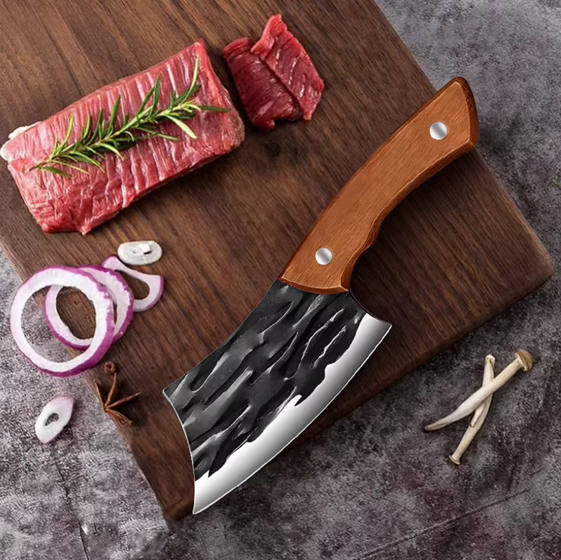 PTIEB Mini Hackmesser aus Edelstahl mit Holzgriff in Schwarz und Silber für Fisch, Fleisch und Gemüse - Bild 6