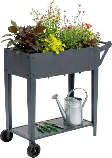 Relaxdays Tischbeet aus Metall in Anthrazit mit Rädern und Ablage, B/T/H: 80 x 50 x 85 cm - Bild 1