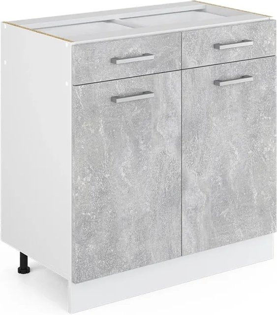 Vicco Küchenunterschrank R-Line Schubladenschrank in Beton-Optik mit Türen und Innenschubladen, B: 80 cm, H: 81,6 cm, T: 46 cm - Bild 1