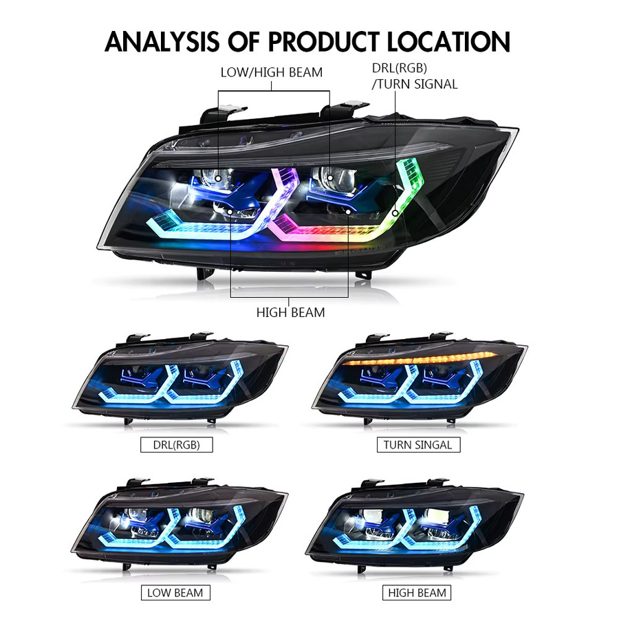 COOLCMP Paar Projektorlinsen HID Xenon Emark Scheinwerfer-Einheit für BMW 3er Serie E90 E91 2005-2012 - Bild 4