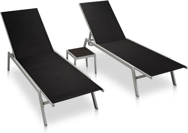 Furnicato Sonnenliegen Set aus 2 Stück mit Tisch aus Stahl und Textilene in Schwarz - Bild 1