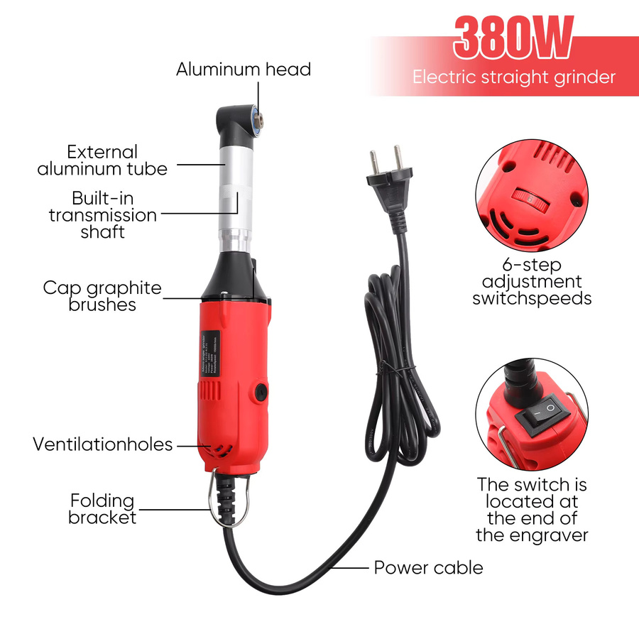 DWiusty Elektrischer gerader Schleifer für Keramikfliesen, 350 W, 6 variable Geschwindigkeiten, Rot - Bild 2