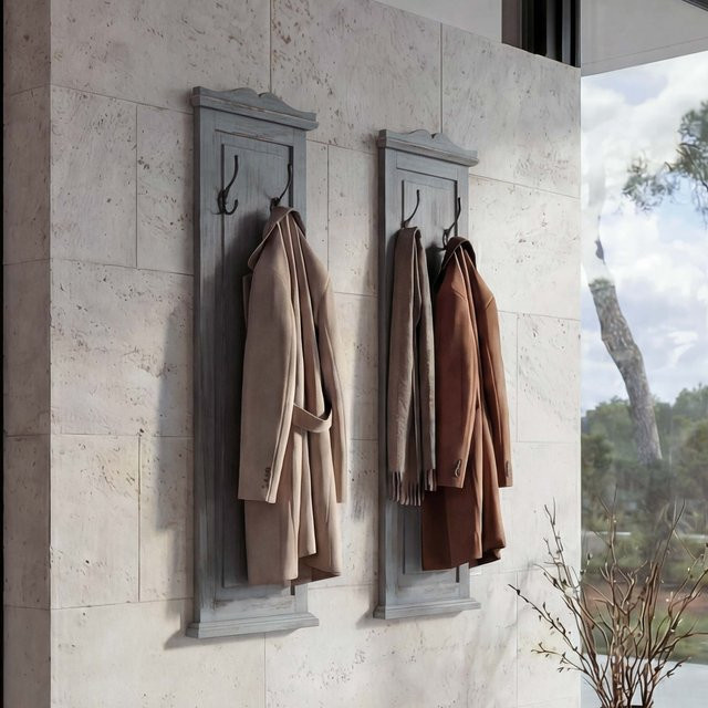 MCW 2er-Set Wandgarderobe aus Paulowniaholz in Grau Shabby, B/H/T: 109 x 33 x 28 cm - Bild 1
