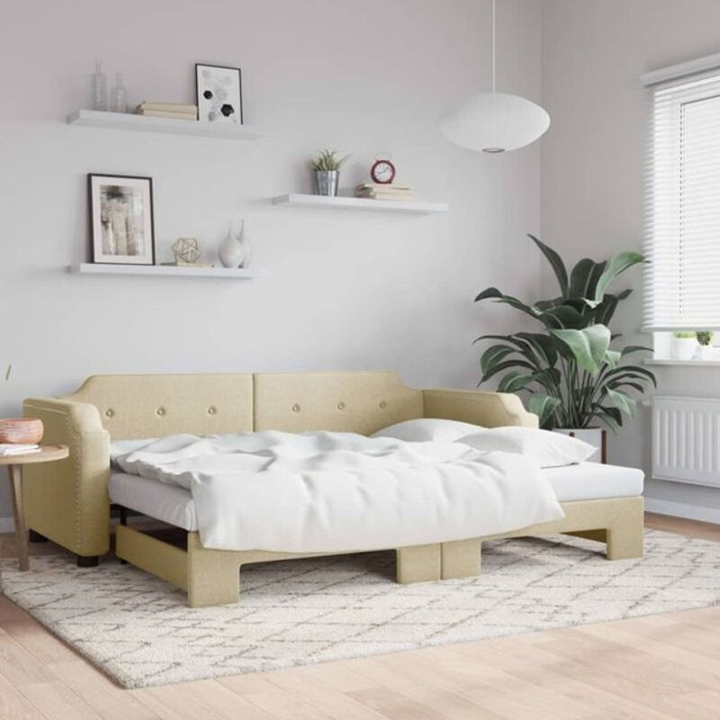 Ausziehbares Funktionsbett vidaxl in Beige aus Stoff und Metall, B/T: 90 x 200 cm - Bild 1