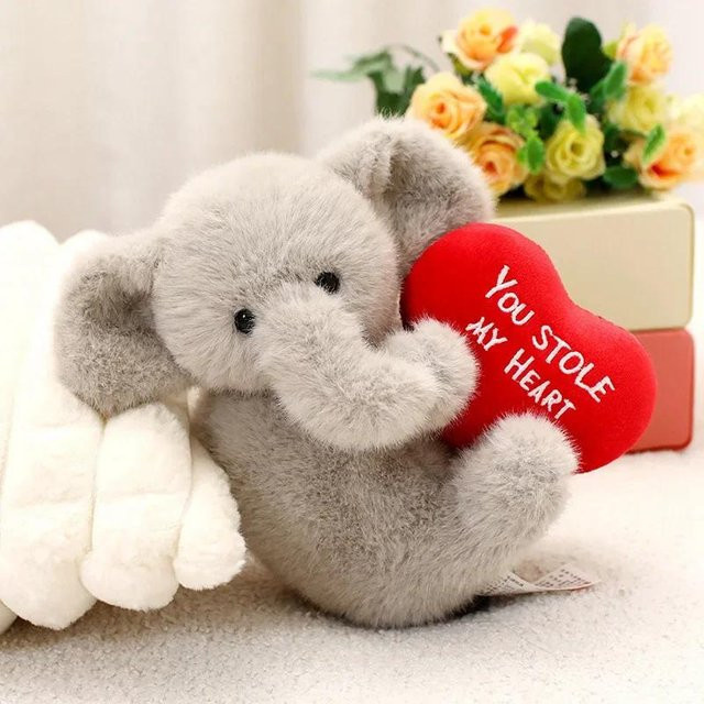 BC Pet Supplies Cartoon Elefant Schwein mit Herz, Plüschtier, Grau, 26cm - Bild 1