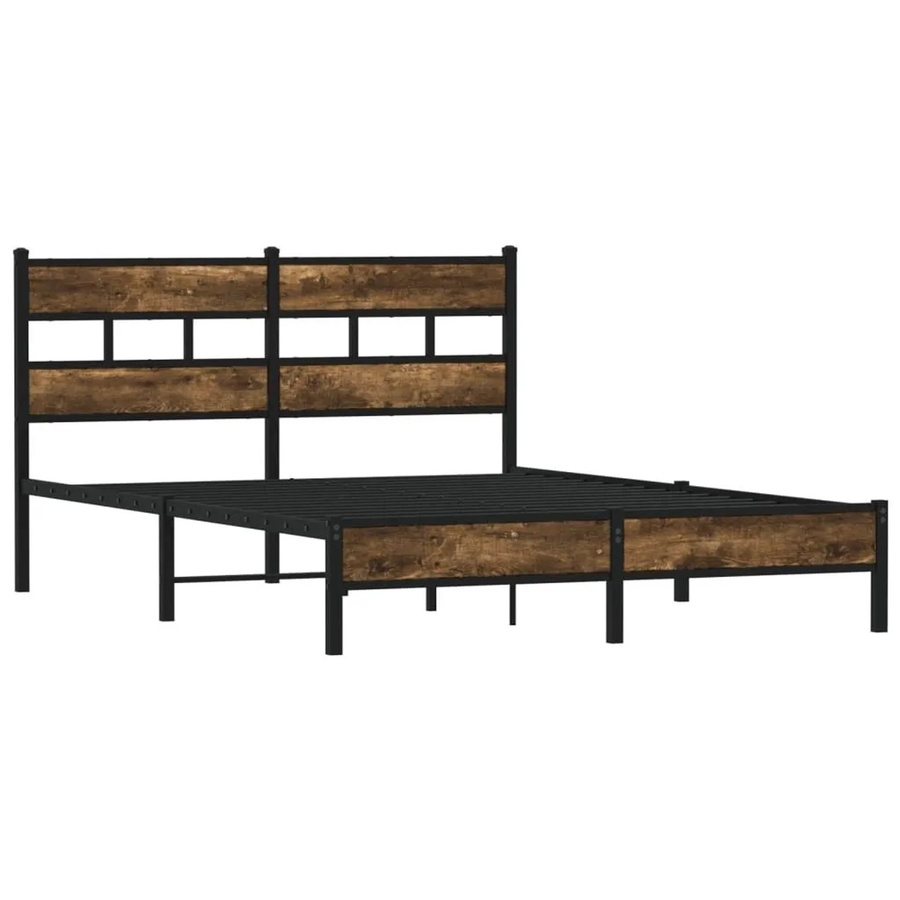 vidaXL Bettgestell mit Kopfteil in Räuchereiche und Braun, B/T/H: 140 x 200 cm - Bild 2