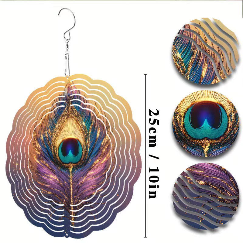 CIFBUY Pfauen-Windspinner aus Metall in Weiß und Multicolour, rotierende Hängedekoration für den Garten, Durchmesser: 25,4 cm - Bild 3