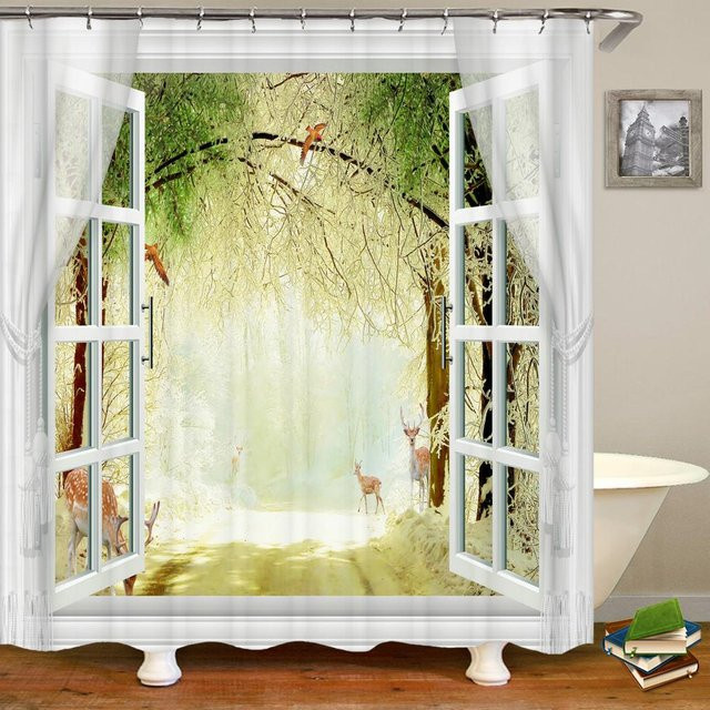 Waschbarer Duschvorhang Naturlandschaft von Baifenbai Home Furnishing, wasserdichter Polyester mit 3D-Druck, Mehrfarbig, B: 150 cm, H: 180 cm - Bild 1
