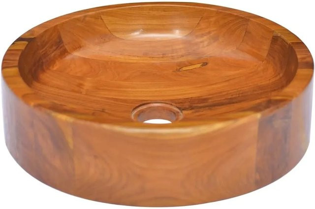 vidaXL Waschbecken aus Massivholz Teak in Braun, rund, Durchmesser: 40 cm, Höhe: 10 cm - Bild 1