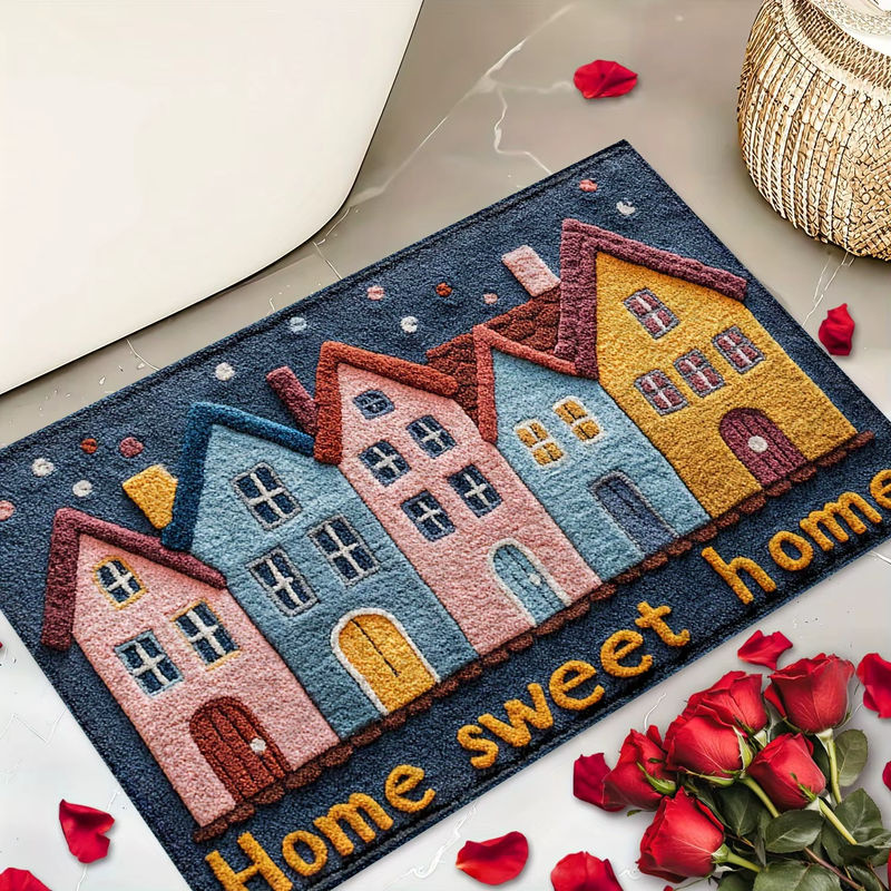 VIKAMA Plüsch-Fußmatte Sweet Home mit buntem Hausmuster, Mehrfarbig, B/T: 60 x 40 cm - Bild 2