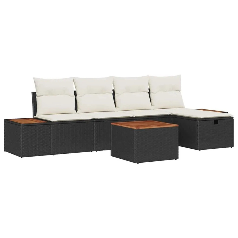 vidaXL Garten-Sofa-Set aus Poly Rattan in Schwarz mit 6-teiligem Set inklusive Kissen und Couchtisch - Bild 2