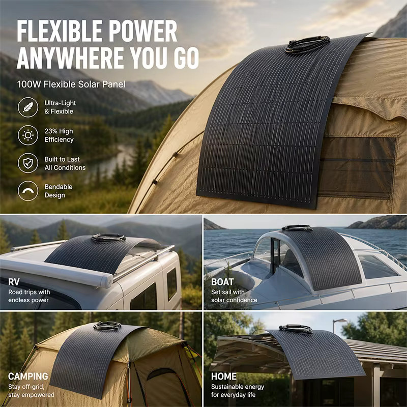 CHUBAN Flexibles Balkon-Solarmodul in Schwarz, Ultraleichtes IP67 Wasserdichtes Biegbares Solarladegerät für Dein Netzunabhängiges Stromsystem - Bild 4