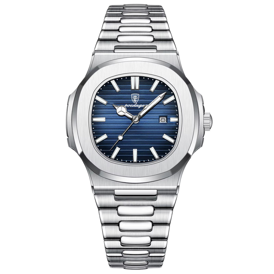 POEDAGAR Armbanduhr Quarz, Edelstahl, Blau, Herren - Bild 7