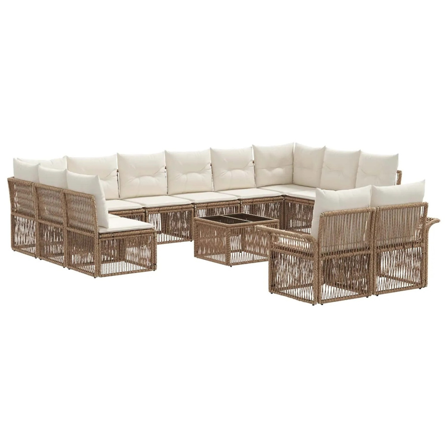 vidaXL Gartensofa-Set 13-teilig in U-Form aus Poly-Rattan und pulverbeschichtetem Stahl in Beige mit Polsterung - Bild 2