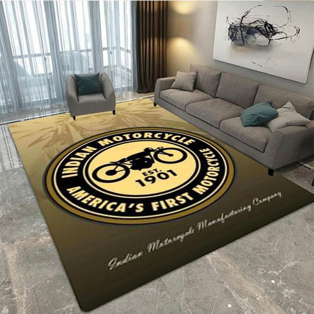BestDream008 Retro-Plüschteppich mit Indian Motorcycles-Motiv, mehrfarbig, B/T: 160 x 120 cm - Bild 1