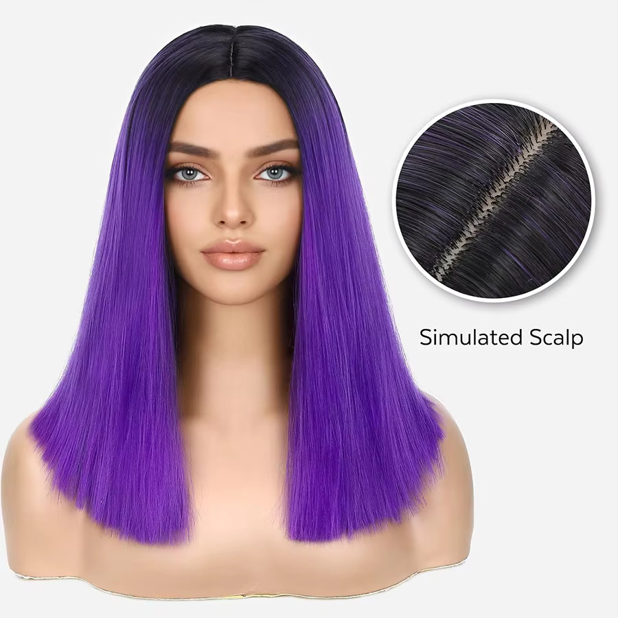 WENYAN Perücke, Bob-Perücke, Ombre Lila, Synthetisch, 14 Zoll - Bild 4
