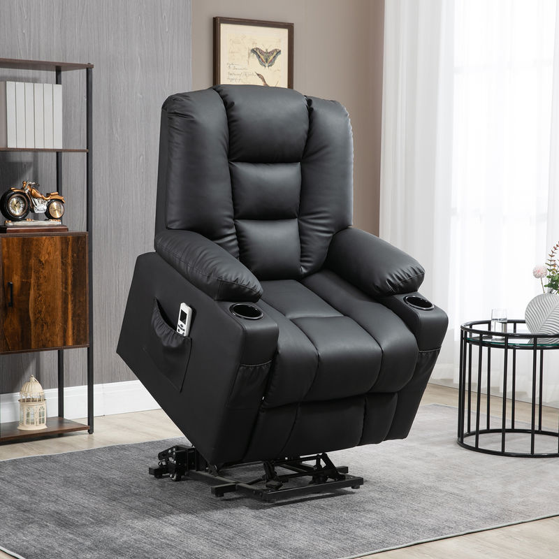 HOMCOM Massagesessel mit Aufstehhilfe und Liegefunktion, Relaxsessel mit Fußstütze und USB-Anschluss, Schwarz, B/T/H: 98 x 90 x 102 cm - Bild 2