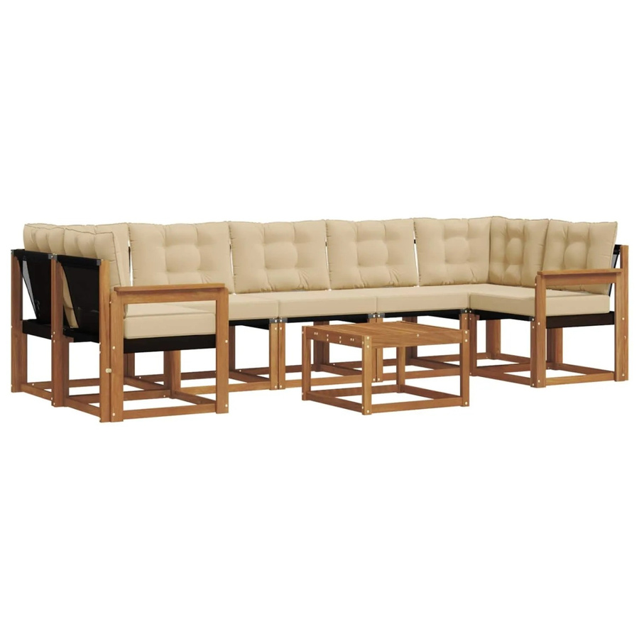vidaXL Outdoor-Sofagarnitur 8-teilig aus Akazienholz mit Kissen und Couchtisch in Natur und Beige - Bild 2