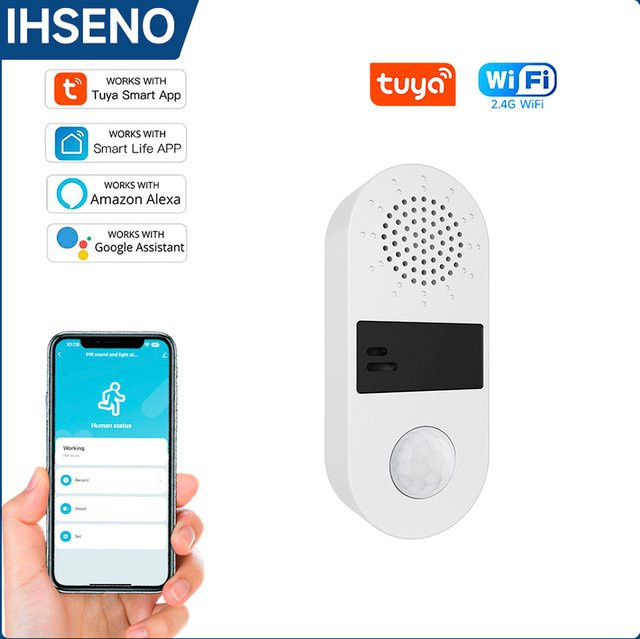 Tuya Smart PIR Bewegungsmelder mit Sound und Licht Alarm, Wifi Infrarot Detektor für Smart Home, kompatibel mit Alexa und Google Home, Weiß - Bild 1
