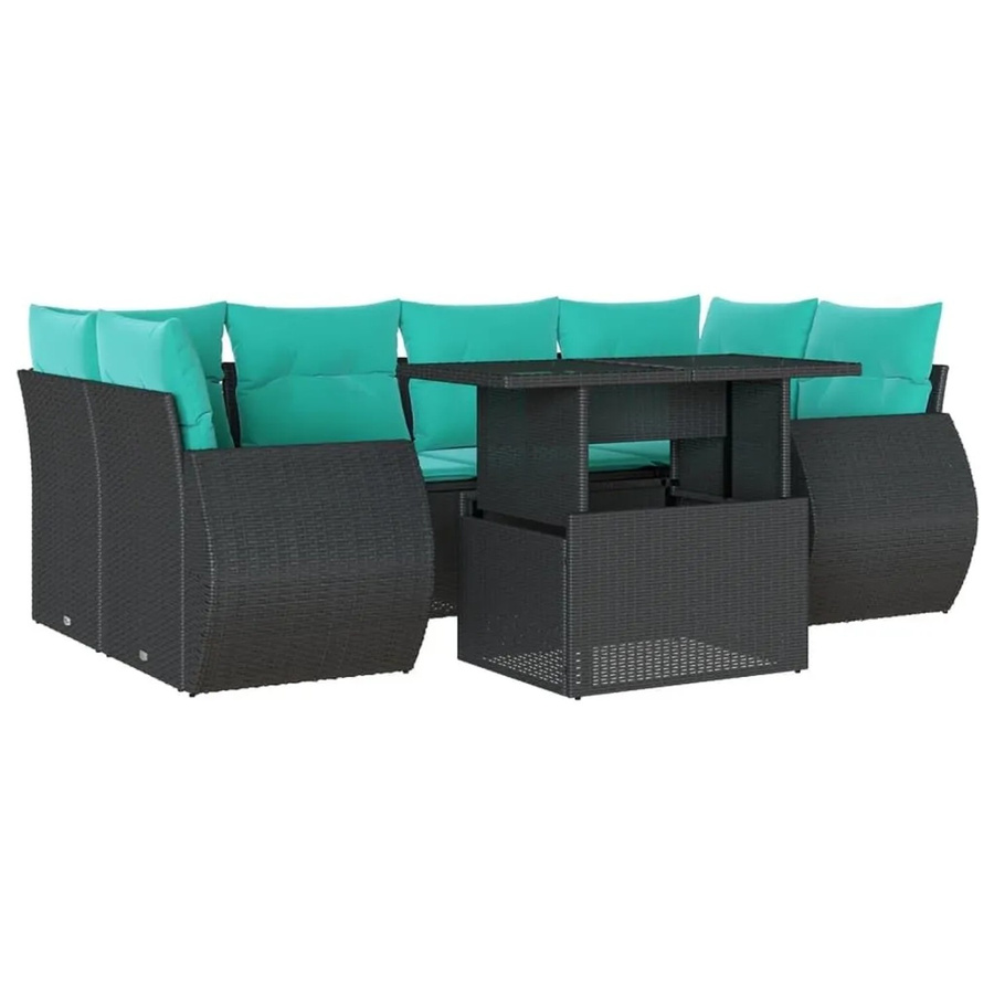 vidaXL 7-tlg Gartensofa-Set aus Polyrattan mit Kissen in Schwarz - Bild 2