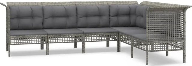vidaXL 6-tlg Garten-Lounge-Set in L-Form mit Kissen, Grau, Poly Rattan und Metallgestell - Bild 1