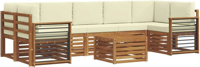 vidaXL Sofagarnitur 8-teilig aus Massivholz Akazie in Natur und Beige mit Polsterung und L-Form - Bild 1