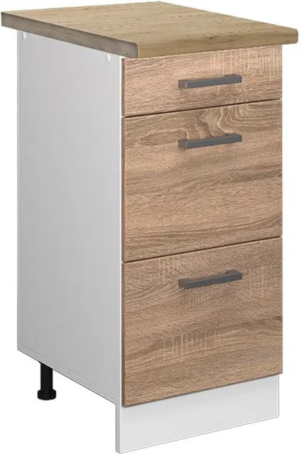 Vicco Küchenunterschrank R-Line Sonoma/Weiß mit Schubladen, Breite: 40 cm, Höhe: 60 cm, Tiefe: 22,93 cm - Bild 1