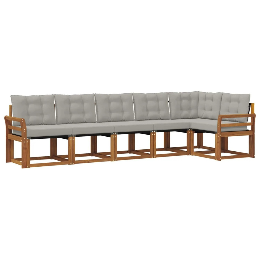 vidaXL Outdoor-Sofagarnitur 6-teilig aus massivem Akazienholz und Textilene in Grau und Natur mit UV-beständigen Kissen - Bild 2
