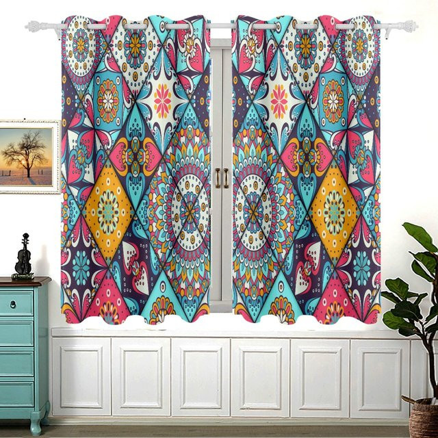 Yiran Furniture Mandala Verdunkelungsvorhänge im böhmischen Design, 2er-Set, Mehrfarbig, B: 55 cm, H: 120 cm - Bild 1