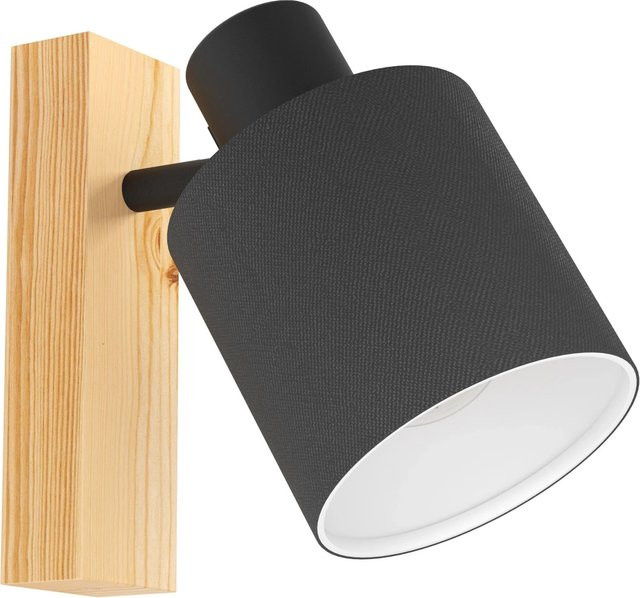 Eglo Wandspot Batallas Schwarz-Natur mit Kiefernholz und Textilschirm, verstellbar, E27 - Bild 1