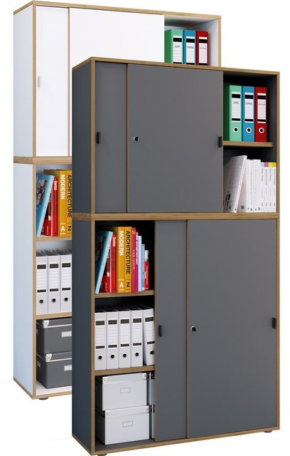 VCM Büroschrank Salia aus Holz mit Schiebetüren und höhenverstellbaren Fachböden, Breite: 100 cm, Höhe: 183 cm, Tiefe: 32 cm - Bild 1