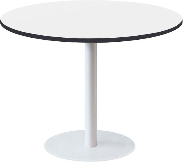 RestooTab Tisch Rome XL rund mit Gestell in Schwarz und Tischplatte in Weiß, Durchmesser: 120 cm, Höhe: 75 cm - Bild 1