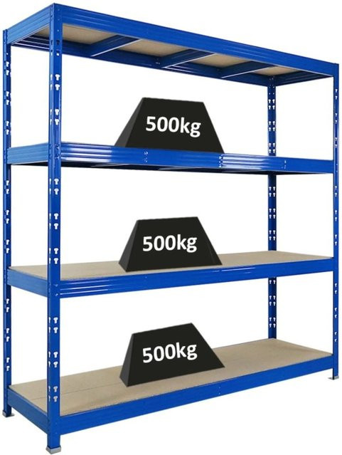 PROREGAL Rhino Profi Schwerlastregal mit 4 Spanplatten-Ebenen, Blau, H x B x T: 200 x 200 x 60 cm - Bild 1