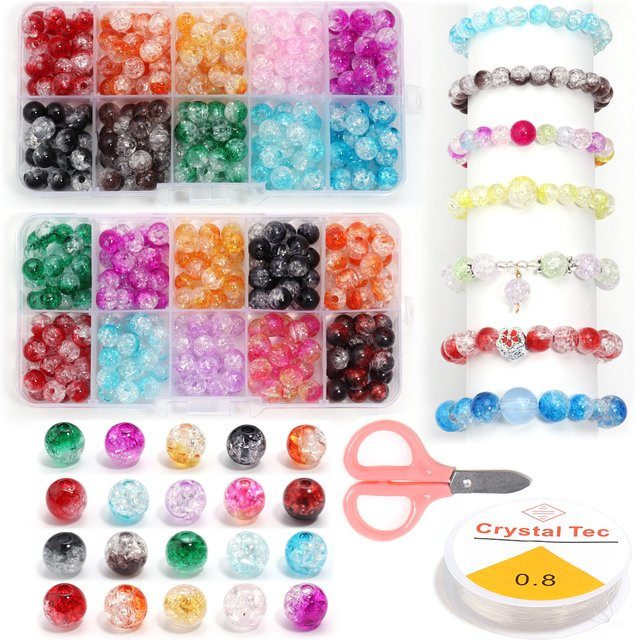 louleur Acryl-Crackle-Kristallperlen-Set, farbig, rund, Unisex - Bild 1