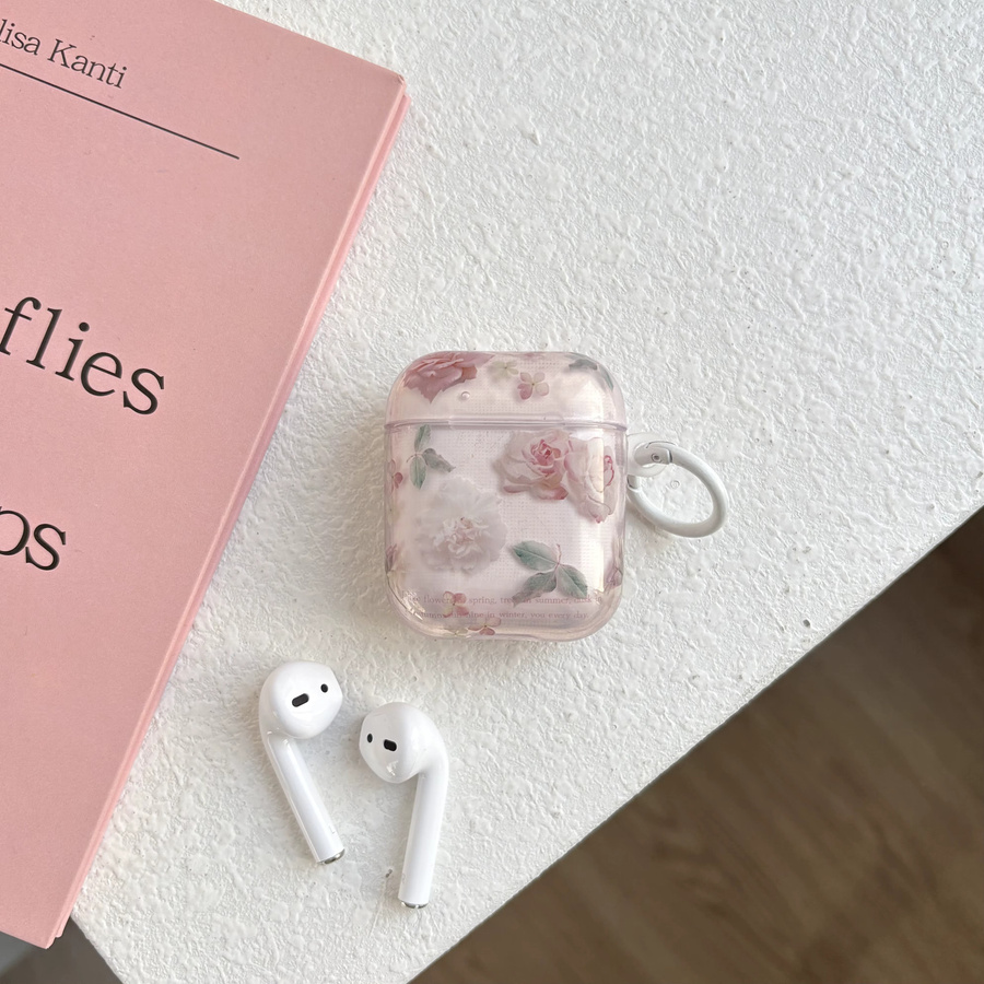 Transparente Schutzhülle mit rosa Pfingstrosen-Blumenmuster für Apple AirPods Pro 1, 2 und 3 - Bild 4