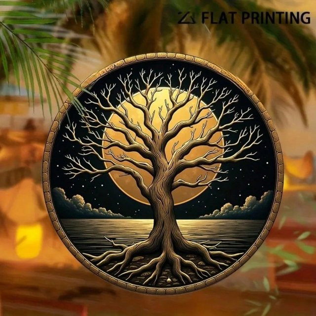 CIFBUY Boho Mondlicht-Baum-Wandkunst aus Holz, Runde Wanddekoration mit Mond und Sternen in Mehrfarbig, Durchmesser: 20 cm - Bild 1